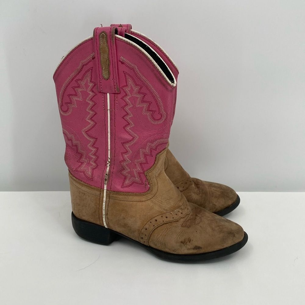 Old West 1938 Western Boots Leather Tan Pink Cowgirl size 110